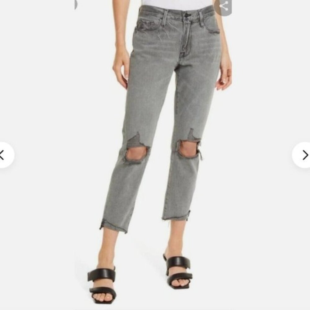 NWT Frame Le Garcon Gray Crop Distressed Jean 27